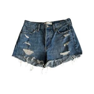 Aritzia Denim Forum Ex Boyfriend Shorts Womens 26 Blue Button Fly Distressed